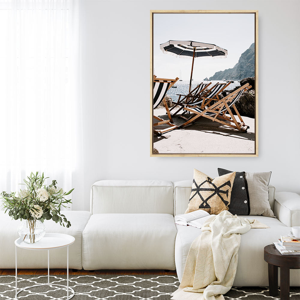 Shop Fontelina Chairs III Photo Canvas Print a coastal themed photography framed stretched canvas print from The Print Emporium wall artwork collection - Buy Australian made prints for the home and your interior decor space, TPE-734-CA-35X46-NF