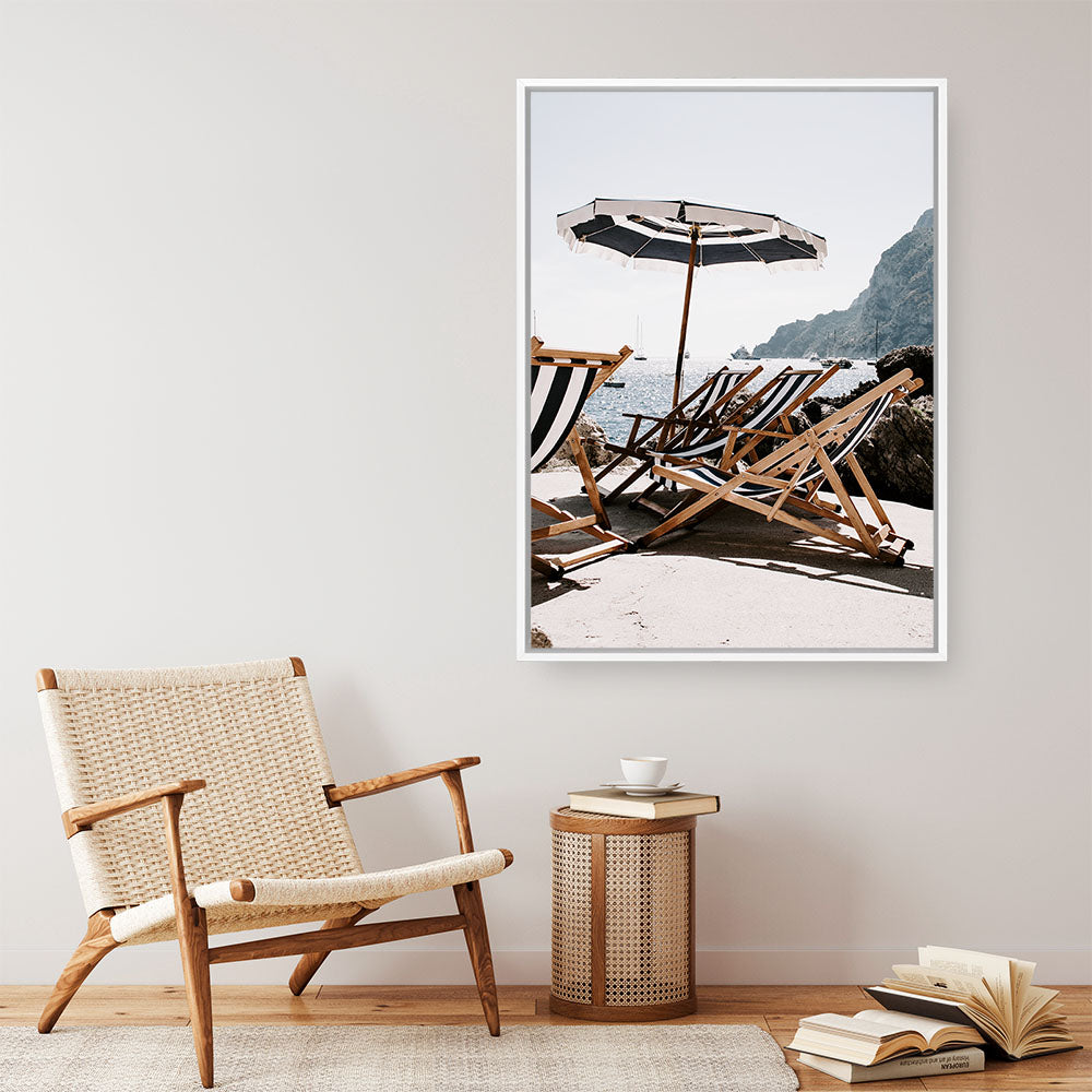 Shop Fontelina Chairs III Photo Canvas Print a coastal themed photography framed stretched canvas print from The Print Emporium wall artwork collection - Buy Australian made prints for the home and your interior decor space, TPE-734-CA-35X46-NF