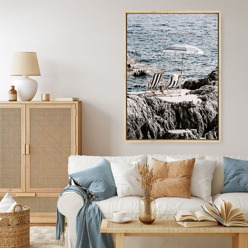 Shop Fontelina Chairs Photo Canvas Print a coastal themed photography framed stretched canvas print from The Print Emporium wall artwork collection - Buy Australian made prints for the home and your interior decor space, TPE-732-CA-35X46-NF