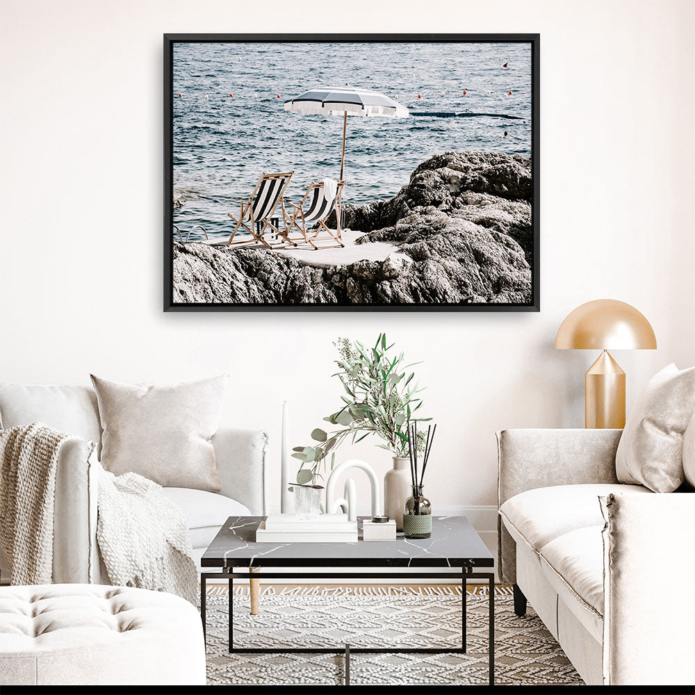 Shop Fontelina Chairs V Photo Canvas Print a coastal themed photography framed stretched canvas print from The Print Emporium wall artwork collection - Buy Australian made prints for the home and your interior decor space, TPE-1048-CA-35X46-NF