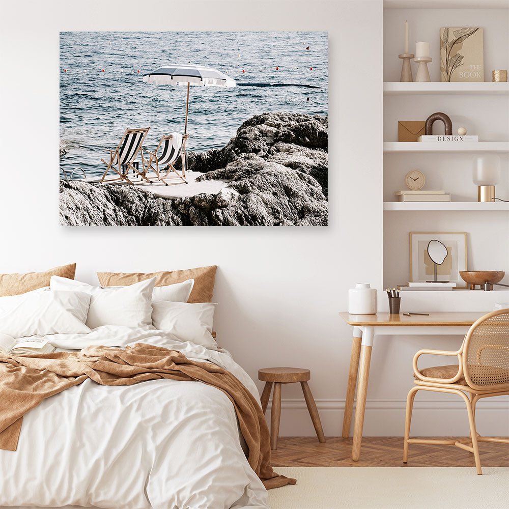 Shop Fontelina Chairs V Photo Canvas Print a coastal themed photography framed stretched canvas print from The Print Emporium wall artwork collection - Buy Australian made prints for the home and your interior decor space, TPE-1048-CA-35X46-NF