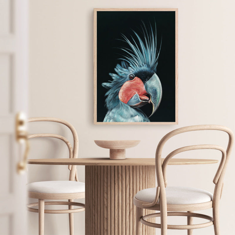 Shop Frankie The Palm Cockatoo Art Print a painted bird themed wall art print from The Print Emporium wall artwork collection - Buy Australian made fine art painting style poster and framed prints for the home and your interior decor room, TPE-217-AP