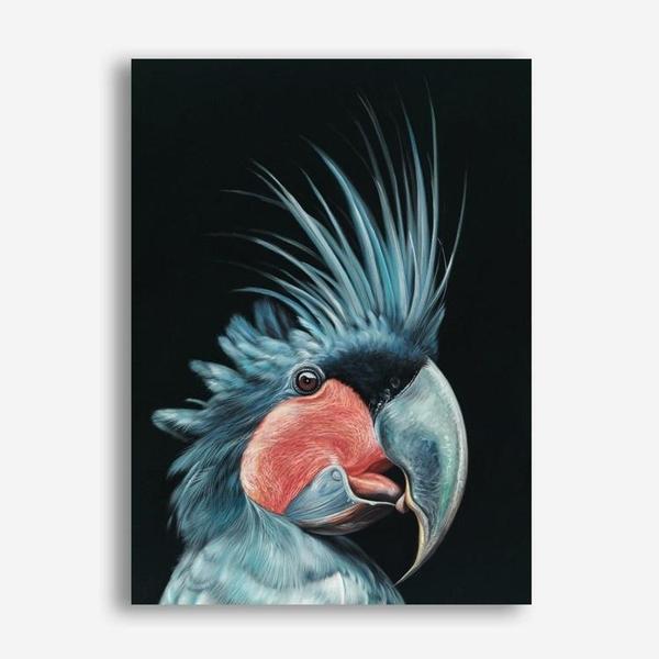 Shop Frankie The Palm Cockatoo Canvas Print a painted bird themed framed canvas wall art print from The Print Emporium artwork collection - Buy Australian made fine art painting style stretched canvas prints for the home and your interior decor space, TPE-217-CA-35X46-NF