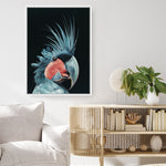 Shop Frankie The Palm Cockatoo Canvas Print a painted bird themed framed canvas wall art print from The Print Emporium artwork collection - Buy Australian made fine art painting style stretched canvas prints for the home and your interior decor space, TPE-217-CA-35X46-NF
