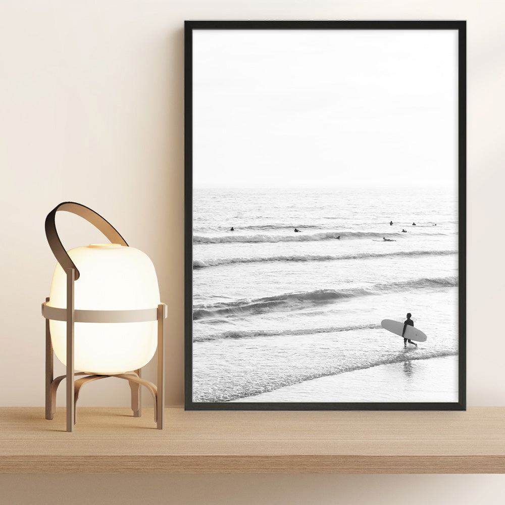 Shop Going Surfing B&W Photo Art Print a coastal themed photography wall art print from The Print Emporium wall artwork collection - Buy Australian made fine art poster and framed prints for the home and your interior decor, TPE-1159-AP