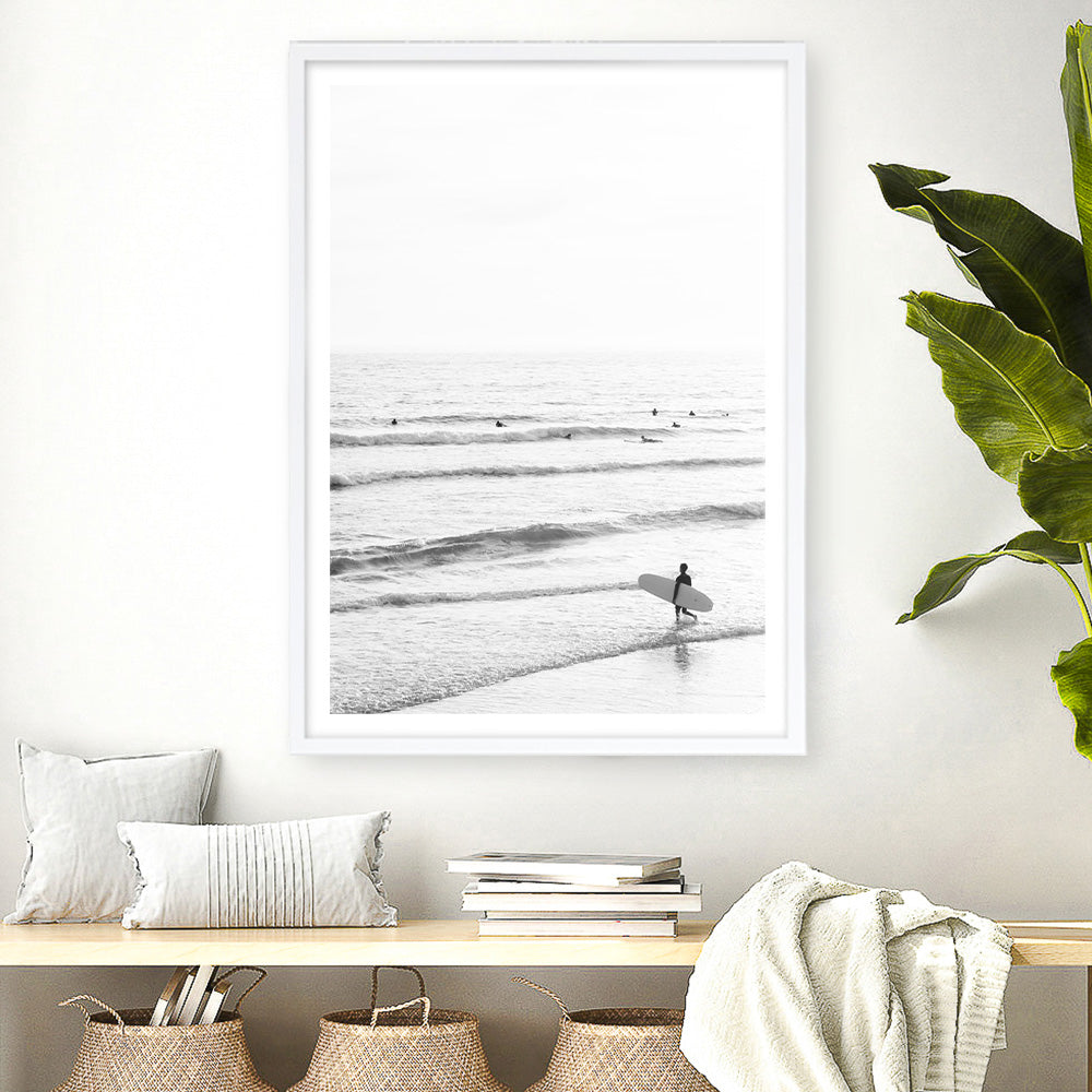 Shop Going Surfing B&W Photo Art Print a coastal themed photography wall art print from The Print Emporium wall artwork collection - Buy Australian made fine art poster and framed prints for the home and your interior decor, TPE-1159-AP
