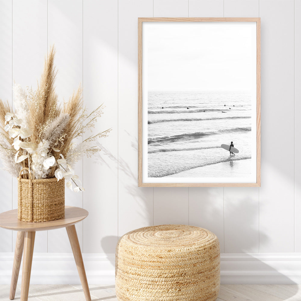 Shop Going Surfing B&W Photo Art Print a coastal themed photography wall art print from The Print Emporium wall artwork collection - Buy Australian made fine art poster and framed prints for the home and your interior decor, TPE-1159-AP