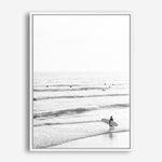 Shop Going Surfing B&W Photo Canvas Print a coastal themed photography framed stretched canvas print from The Print Emporium wall artwork collection - Buy Australian made prints for the home and your interior decor space, TPE-1159-CA-35X46-NF