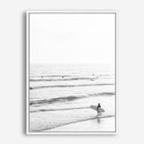 Shop Going Surfing B&W Photo Canvas Print a coastal themed photography framed stretched canvas print from The Print Emporium wall artwork collection - Buy Australian made prints for the home and your interior decor space, TPE-1159-CA-35X46-NF