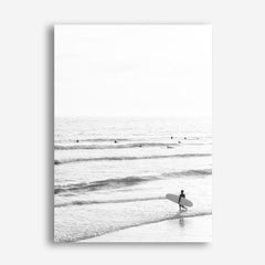 Shop Going Surfing B&W Photo Canvas Print a coastal themed photography framed stretched canvas print from The Print Emporium wall artwork collection - Buy Australian made prints for the home and your interior decor space, TPE-1159-CA-35X46-NF