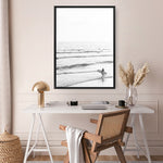 Shop Going Surfing B&W Photo Canvas Print a coastal themed photography framed stretched canvas print from The Print Emporium wall artwork collection - Buy Australian made prints for the home and your interior decor space, TPE-1159-CA-35X46-NF