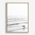 Shop Going Surfing B&W Photo Canvas Print a coastal themed photography framed stretched canvas print from The Print Emporium wall artwork collection - Buy Australian made prints for the home and your interior decor space, TPE-1159-CA-35X46-NF