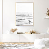 Shop Going Surfing B&W Photo Canvas Print a coastal themed photography framed stretched canvas print from The Print Emporium wall artwork collection - Buy Australian made prints for the home and your interior decor space, TPE-1159-CA-35X46-NF