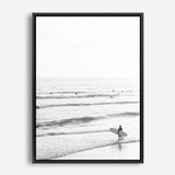 Shop Going Surfing B&W Photo Canvas Print a coastal themed photography framed stretched canvas print from The Print Emporium wall artwork collection - Buy Australian made prints for the home and your interior decor space, TPE-1159-CA-35X46-NF
