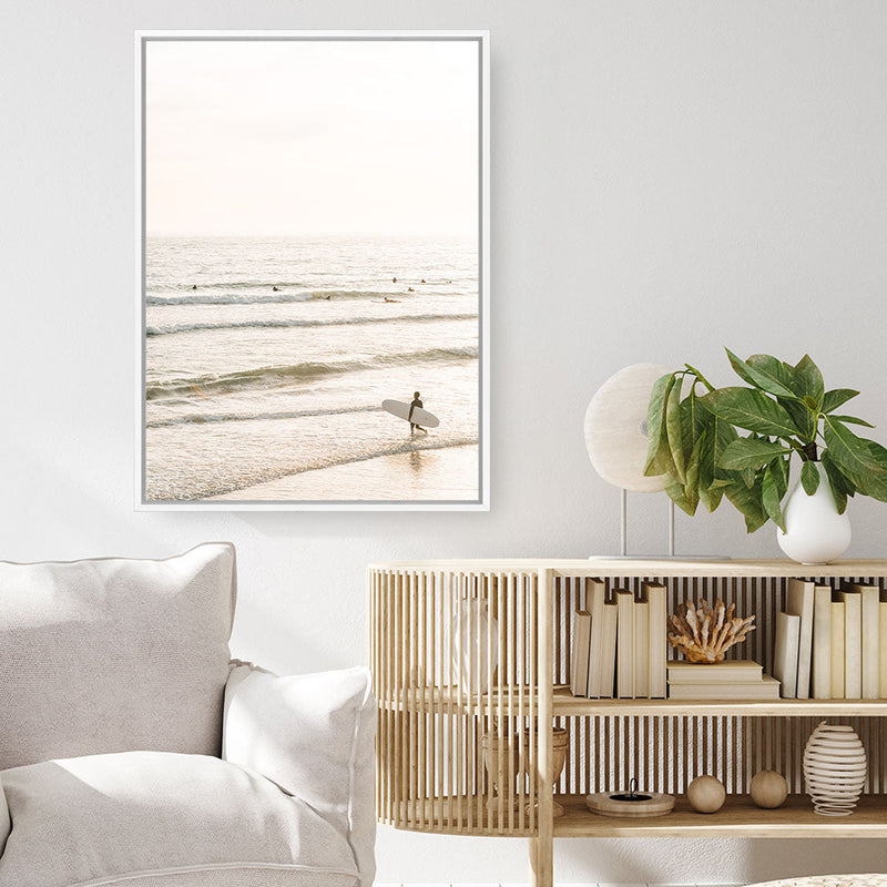 Shop Going Surfing Photo Canvas Print a coastal themed photography framed stretched canvas print from The Print Emporium wall artwork collection - Buy Australian made prints for the home and your interior decor space, TPE-1158-CA-35X46-NF