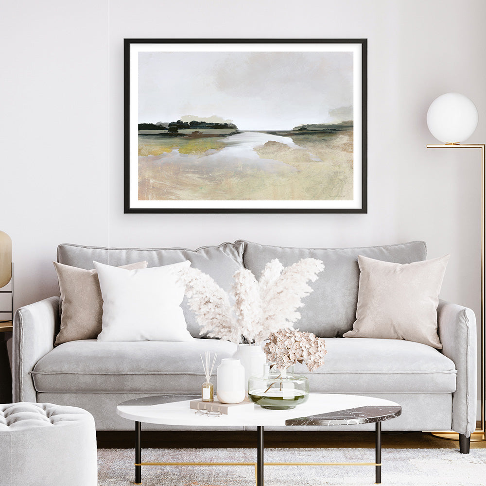 Shop Gold Lake View Art Print a painted abstract themed wall art print from The Print Emporium wall artwork collection - Buy Australian made fine art painting style poster and framed prints for the home and your interior decor room, TPE-DH-352-AP