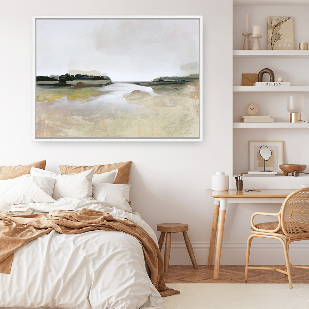 Shop Gold Lake View Canvas Print a painted abstract themed framed canvas wall art print from The Print Emporium artwork collection - Buy Australian made fine art painting style stretched canvas prints for the home and your interior decor space, TPE-DH-352-CA-35X46-NF
