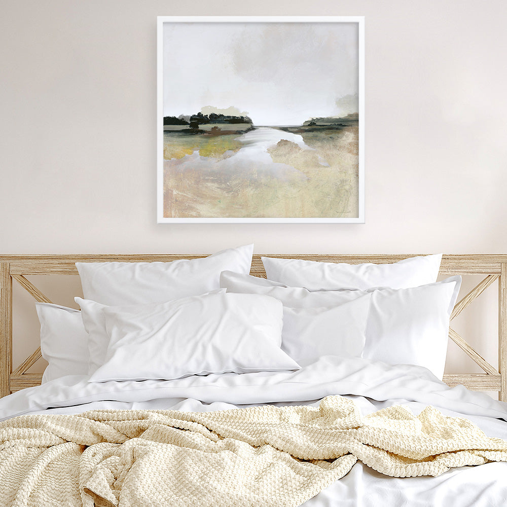 Shop Gold Lake View (Square) Art Print a painted abstract themed wall art print from The Print Emporium wall artwork collection - Buy Australian made fine art painting style poster and framed prints for the home and your interior decor room, TPE-DH-161-AP