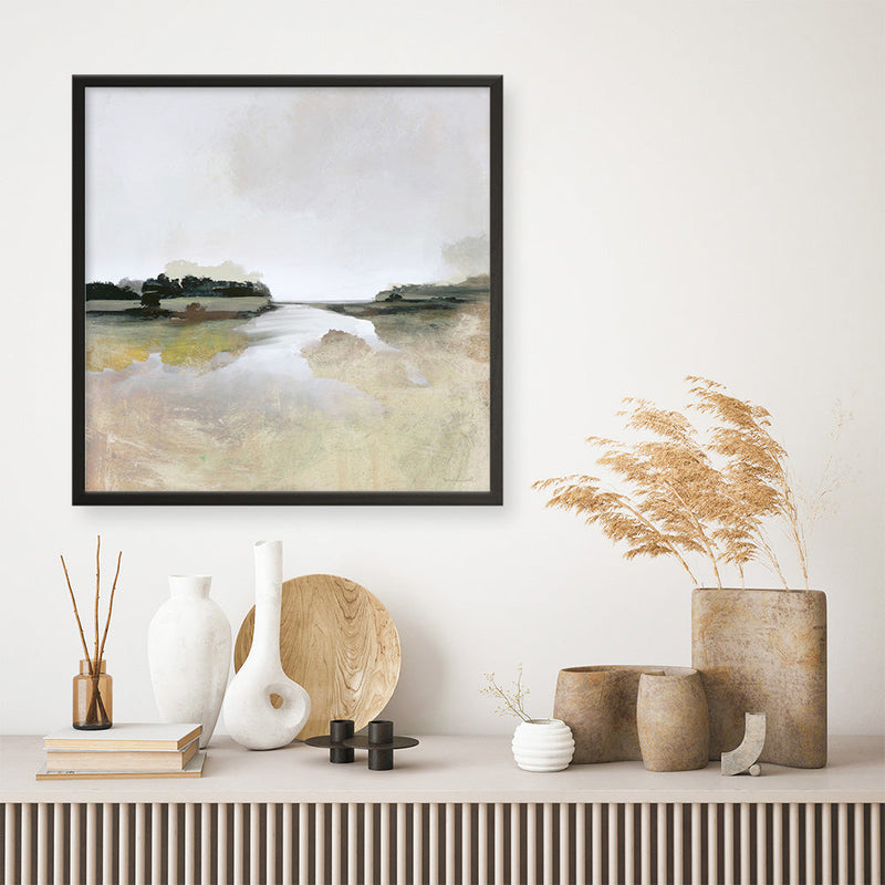 Shop Gold Lake View (Square) Art Print a painted abstract themed wall art print from The Print Emporium wall artwork collection - Buy Australian made fine art painting style poster and framed prints for the home and your interior decor room, TPE-DH-161-AP
