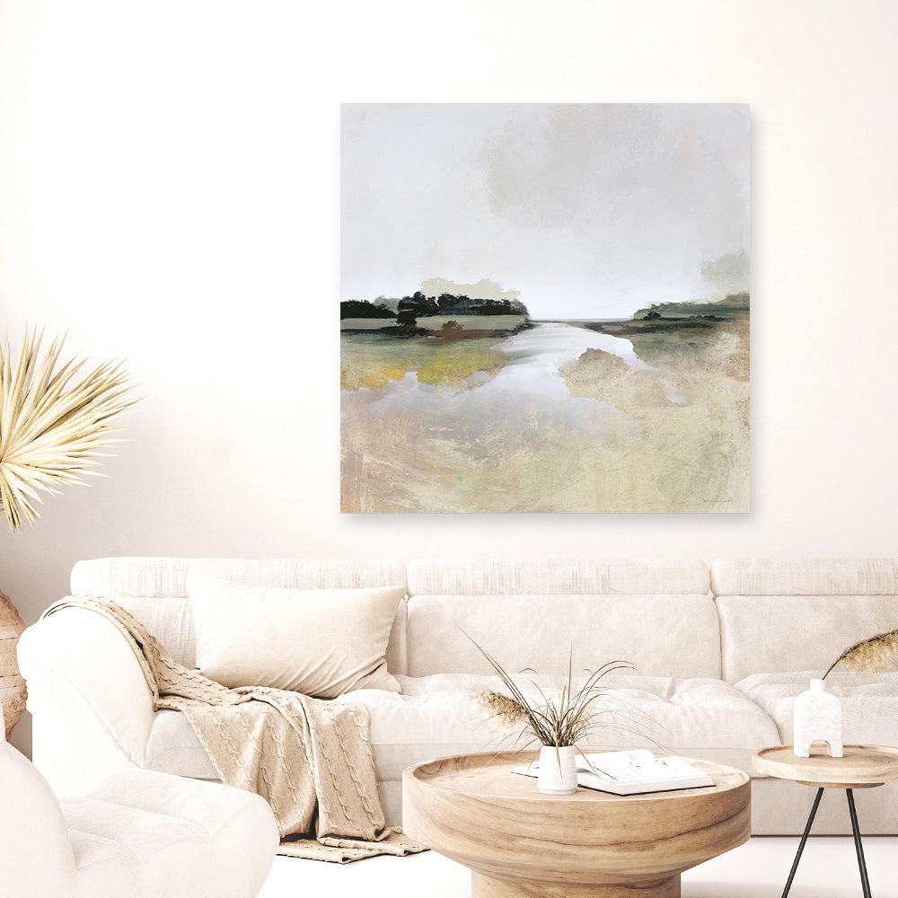Shop Gold Lake View (Square) Canvas Print a painted abstract themed framed canvas wall art print from The Print Emporium artwork collection - Buy Australian made fine art painting style stretched canvas prints for the home and your interior decor space, TPE-DH-161-CA-40X40-NF