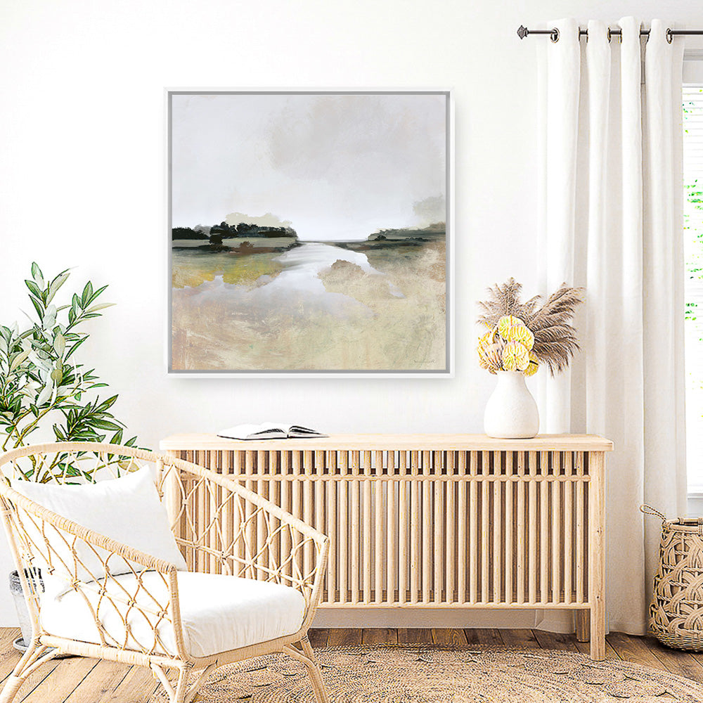 Shop Gold Lake View (Square) Canvas Print a painted abstract themed framed canvas wall art print from The Print Emporium artwork collection - Buy Australian made fine art painting style stretched canvas prints for the home and your interior decor space, TPE-DH-161-CA-40X40-NF