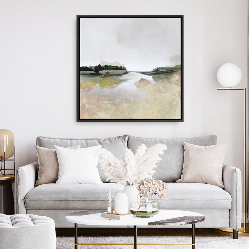 Shop Gold Lake View (Square) Canvas Print a painted abstract themed framed canvas wall art print from The Print Emporium artwork collection - Buy Australian made fine art painting style stretched canvas prints for the home and your interior decor space, TPE-DH-161-CA-40X40-NF