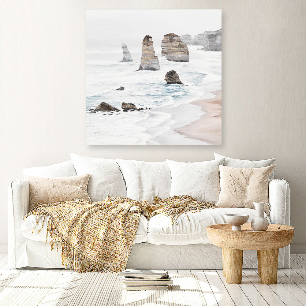 Shop Great Ocean Road I (Square) Canvas Print a coastal themed painted framed canvas wall art print from The Print Emporium artwork collection - Buy Australian made fine art painting style stretched canvas prints for the home and your interior decor space, TPE-948-CA-40X40-NF