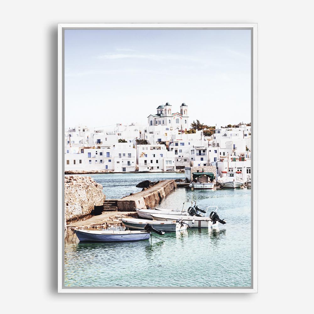 Shop Grecian Port I Photo Canvas Print a coastal themed photography framed stretched canvas print from The Print Emporium wall artwork collection - Buy Australian made prints for the home and your interior decor space, TPE-1198-CA-35X46-NF
