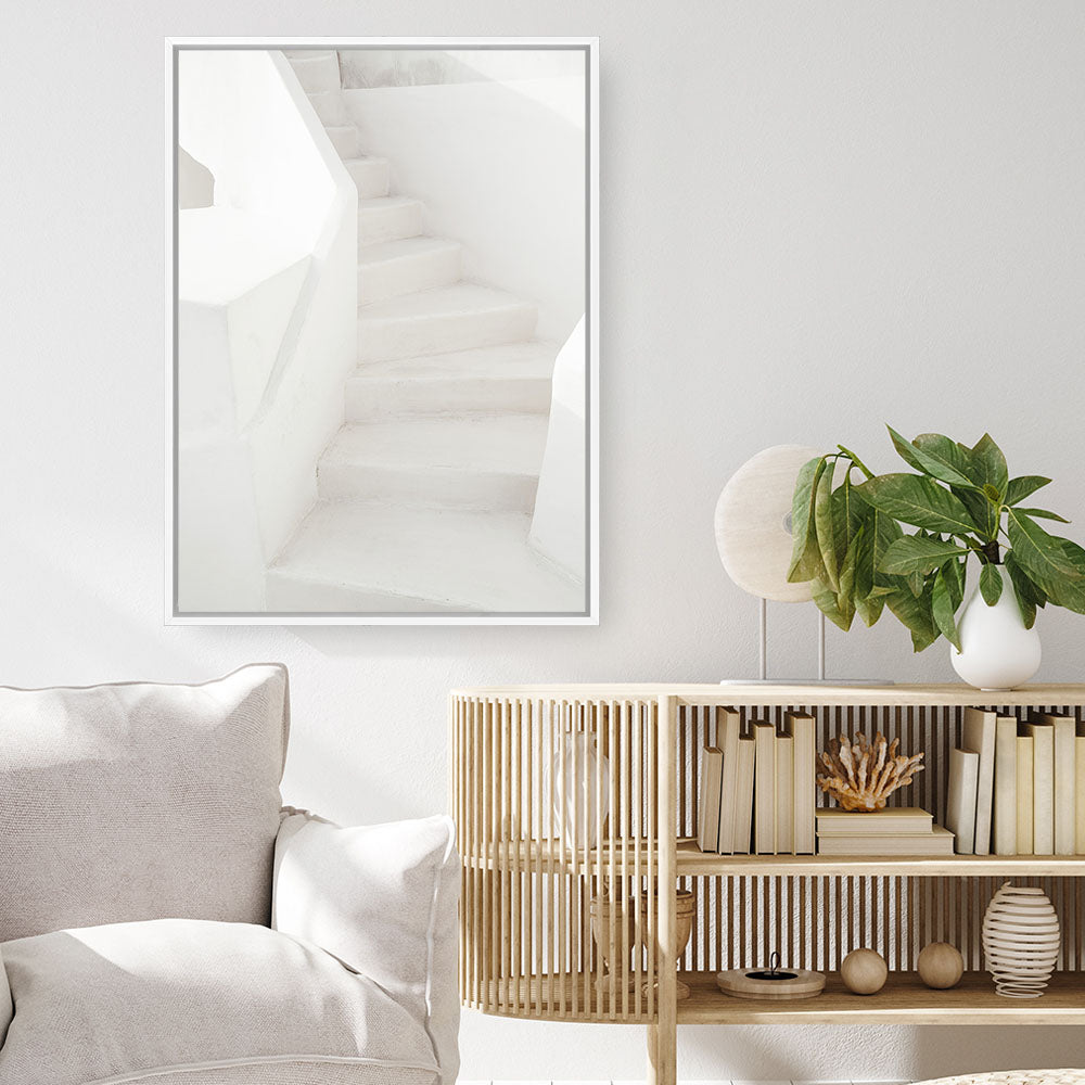 Shop Grecian Stairs Photo Canvas Print a coastal themed photography framed stretched canvas print from The Print Emporium wall artwork collection - Buy Australian made prints for the home and your interior decor space, TPE-1332-CA-35X46-NF