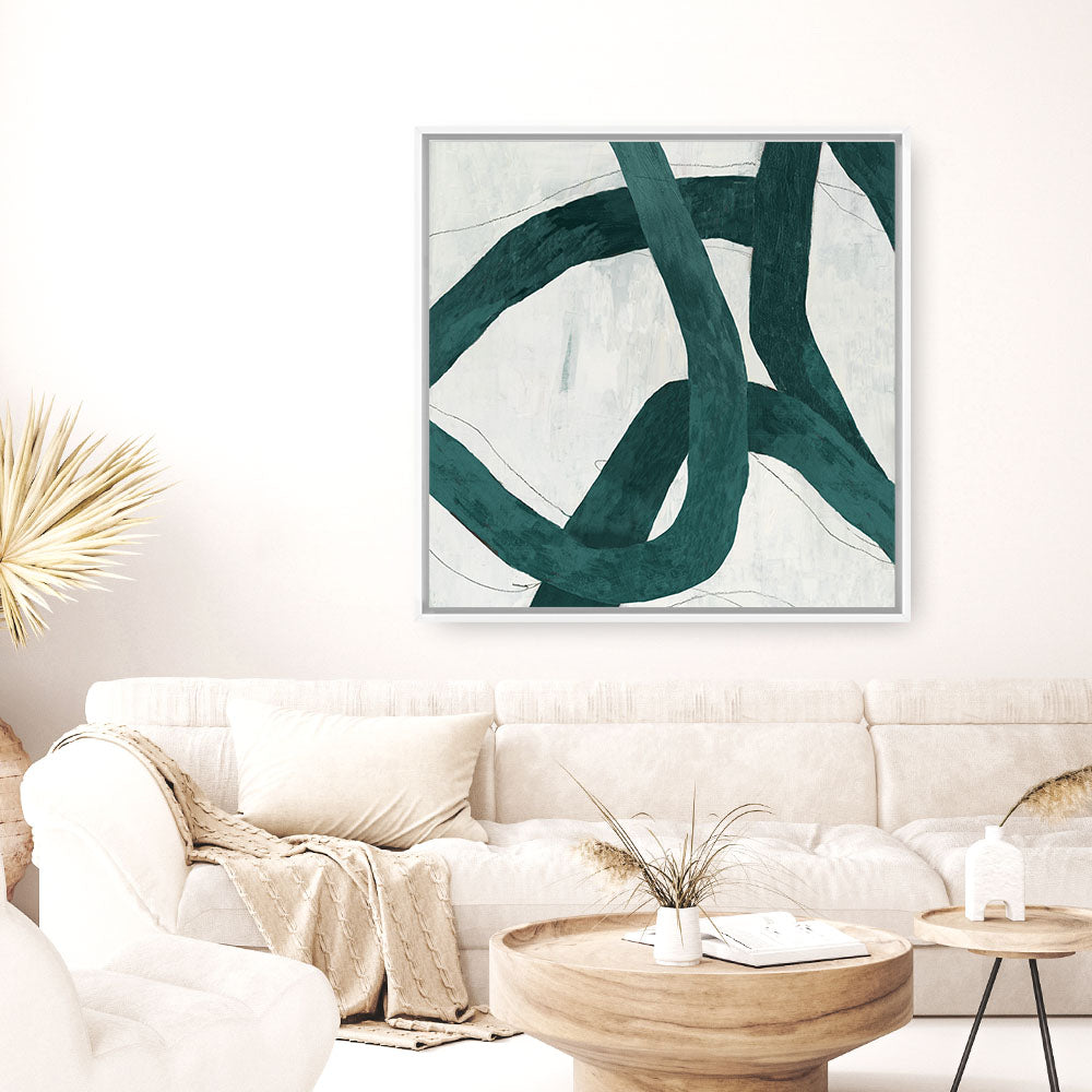 Shop Green Bow I (Square) Canvas Print a painted abstract themed framed canvas wall art print from The Print Emporium artwork collection - Buy Australian made fine art painting style stretched canvas prints for the home and your interior decor space, TPE-PC-PG703-CA-40X40-NF