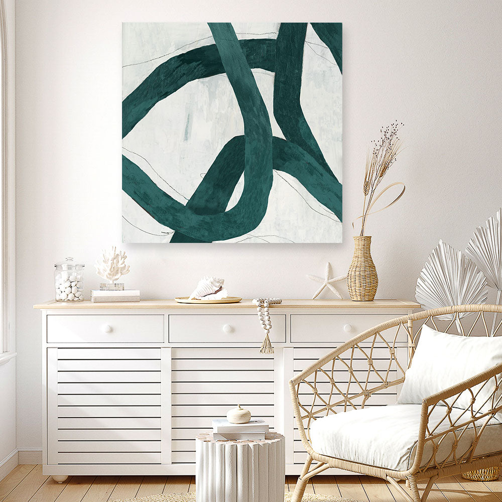 Shop Green Bow I (Square) Canvas Print a painted abstract themed framed canvas wall art print from The Print Emporium artwork collection - Buy Australian made fine art painting style stretched canvas prints for the home and your interior decor space, TPE-PC-PG703-CA-40X40-NF