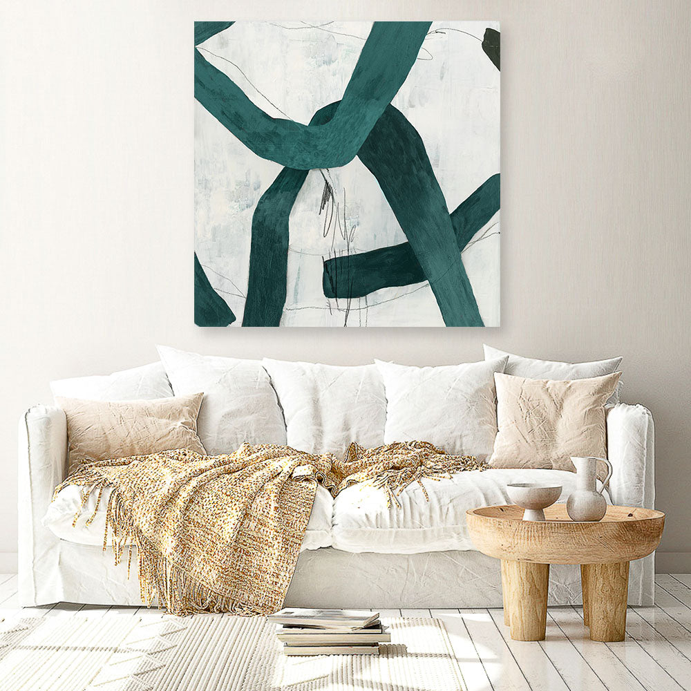 Shop Green Bow II (Square) Canvas Print a painted abstract themed framed canvas wall art print from The Print Emporium artwork collection - Buy Australian made fine art painting style stretched canvas prints for the home and your interior decor space, TPE-PC-PG704-CA-40X40-NF