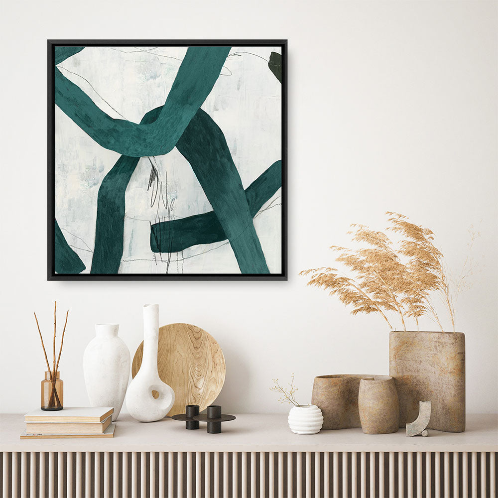 Shop Green Bow II (Square) Canvas Print a painted abstract themed framed canvas wall art print from The Print Emporium artwork collection - Buy Australian made fine art painting style stretched canvas prints for the home and your interior decor space, TPE-PC-PG704-CA-40X40-NF