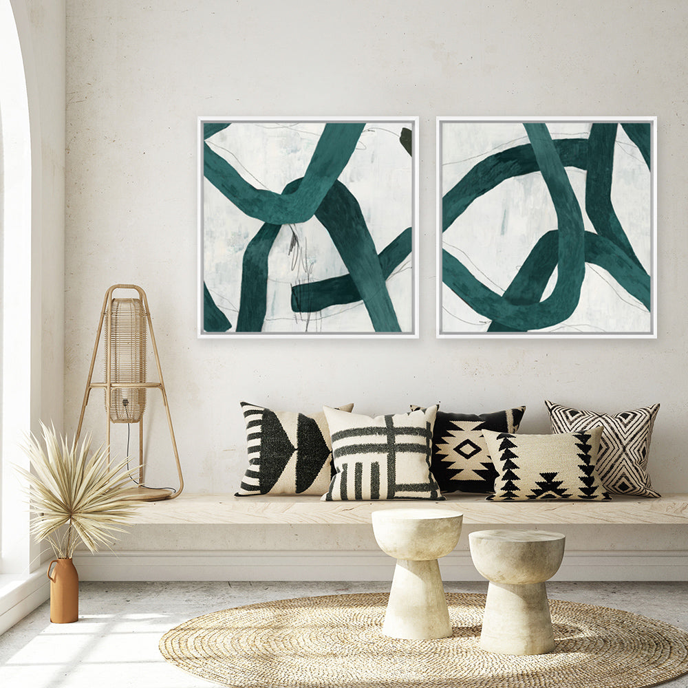 Shop Green Bow II (Square) Canvas Print a painted abstract themed framed canvas wall art print from The Print Emporium artwork collection - Buy Australian made fine art painting style stretched canvas prints for the home and your interior decor space, TPE-PC-PG704-CA-40X40-NF