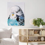 Shop Henry The Budgerigar Canvas Print a painted bird themed framed canvas wall art print from The Print Emporium artwork collection - Buy Australian made fine art painting style stretched canvas prints for the home and your interior decor space, TPE-177-CA-35X46-NF