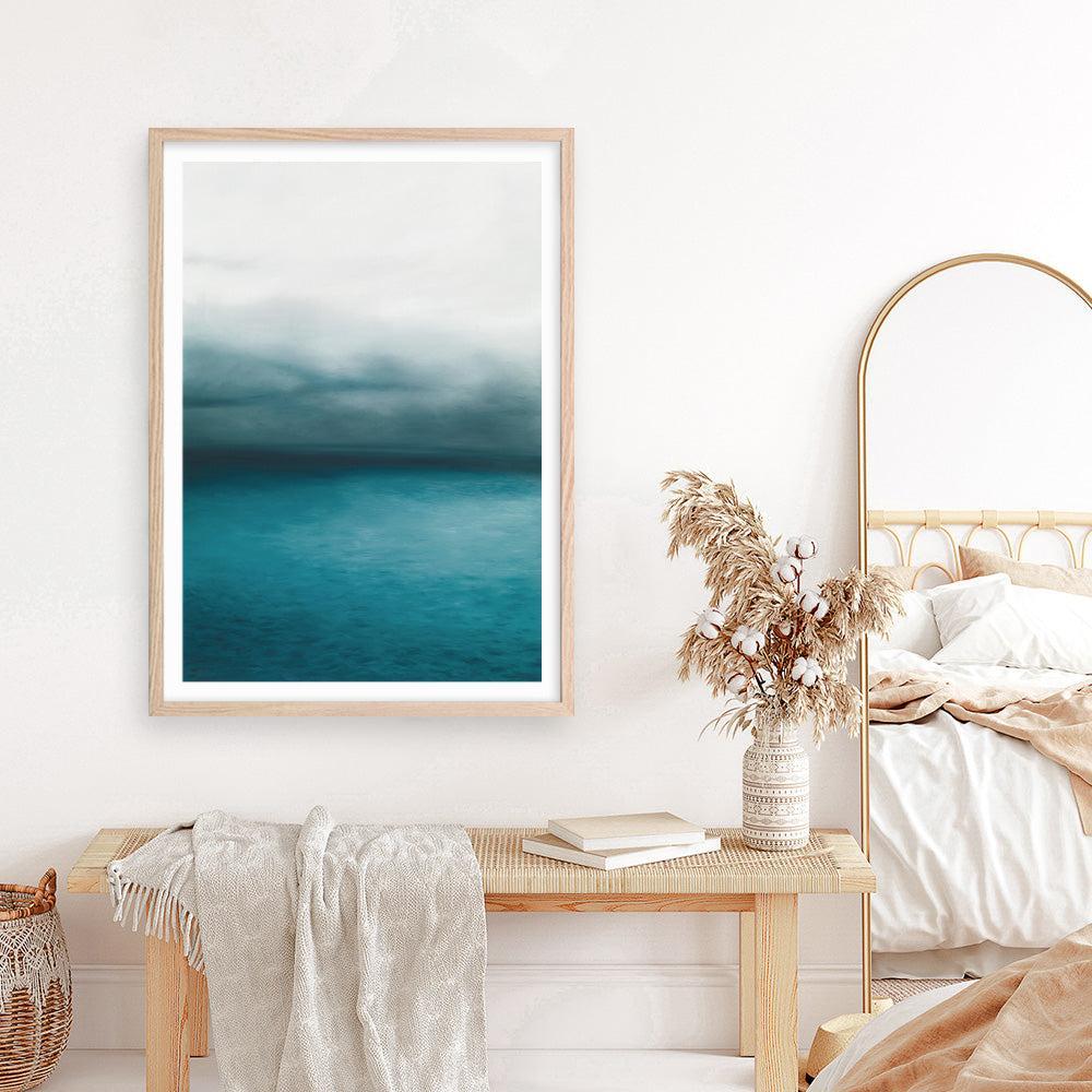 Shop Horizon Art Print a teal aqua abstract toned abstract coastal themed painted wall art print from The Print Emporium wall artwork collection - Buy Australian made fine art painting style poster and framed prints for the home and your interior decor room, TPE-045-AP