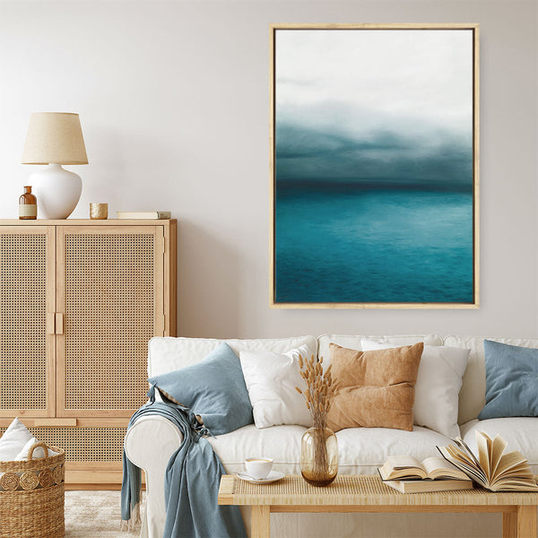 Shop Horizon Canvas Print a teal aqua abstract coastal themed painted framed canvas wall art print from The Print Emporium artwork collection - Buy Australian made fine art painting style stretched canvas prints for the home and your interior decor space, TPE-045-CA-35X46-NF
