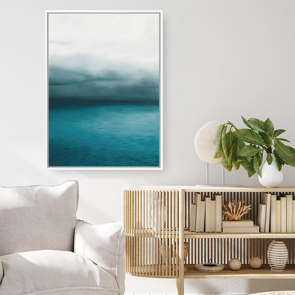 Shop Horizon Canvas Print a teal aqua abstract coastal themed painted framed canvas wall art print from The Print Emporium artwork collection - Buy Australian made fine art painting style stretched canvas prints for the home and your interior decor space, TPE-045-CA-35X46-NF