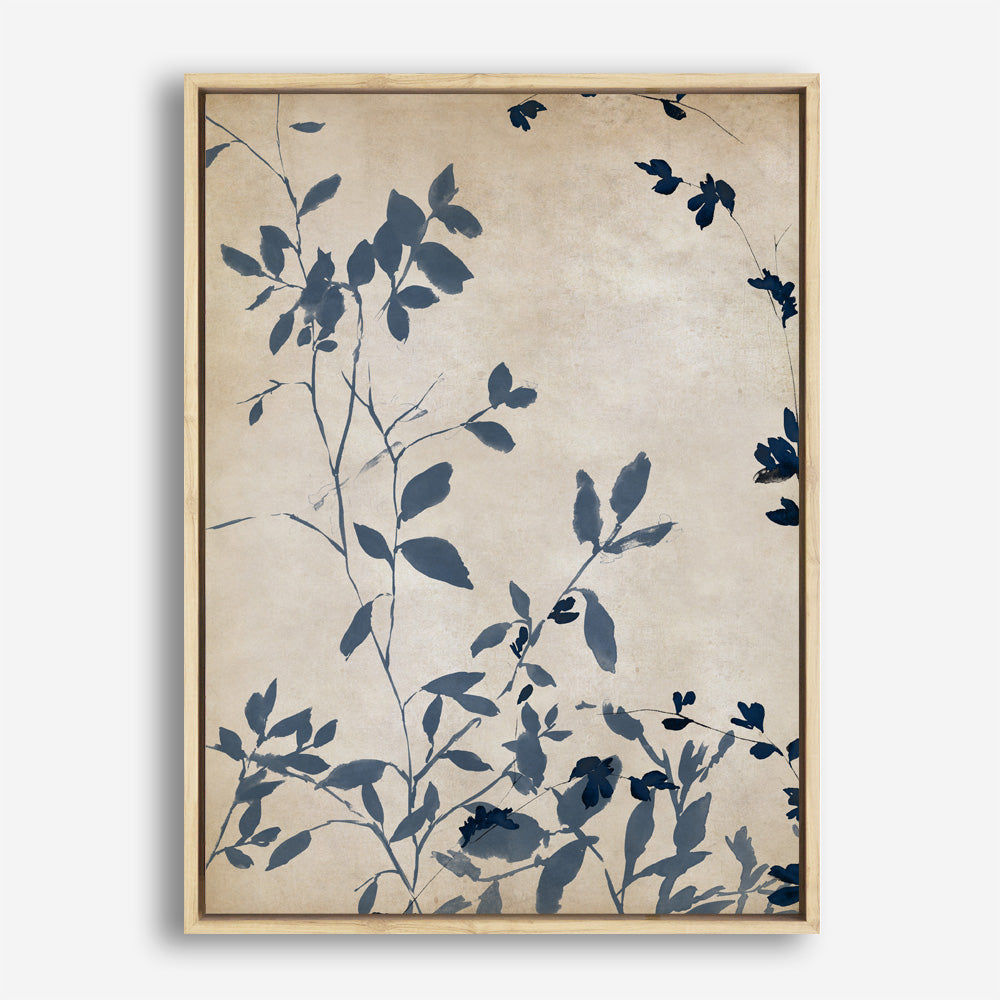 Shop Indigo Leaves Touch I Canvas Print a painted abstract themed framed canvas wall art print from The Print Emporium artwork collection - Buy Australian made fine art painting style stretched canvas prints for the home and your interior decor space, TPE-PC-EZ861-CA-35X46-NF