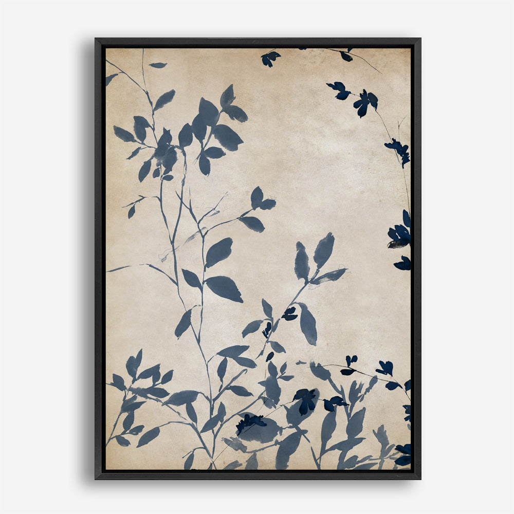 Shop Indigo Leaves Touch I Canvas Print a painted abstract themed framed canvas wall art print from The Print Emporium artwork collection - Buy Australian made fine art painting style stretched canvas prints for the home and your interior decor space, TPE-PC-EZ861-CA-35X46-NF
