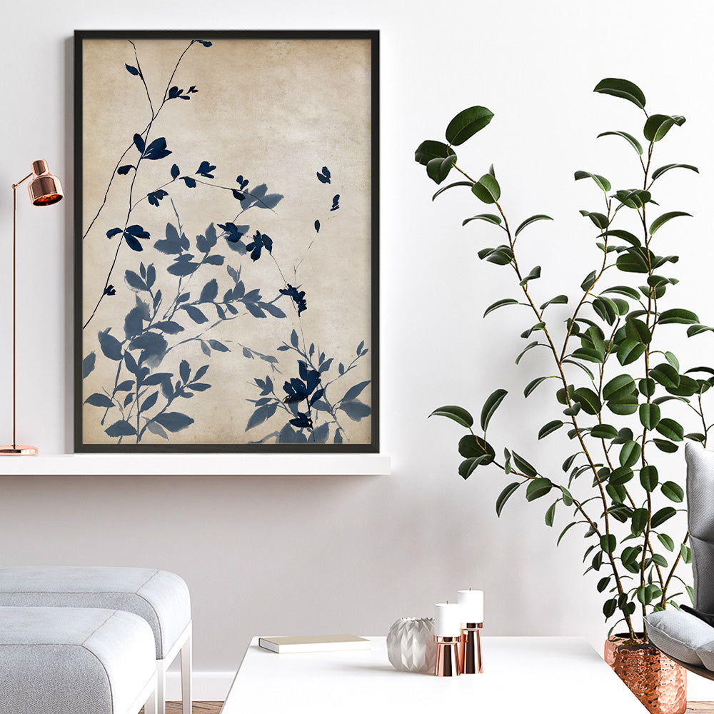 Shop Indigo Leaves Touch II Art Print a painted abstract themed wall art print from The Print Emporium wall artwork collection - Buy Australian made fine art painting style poster and framed prints for the home and your interior decor room, TPE-PC-EZ862-AP