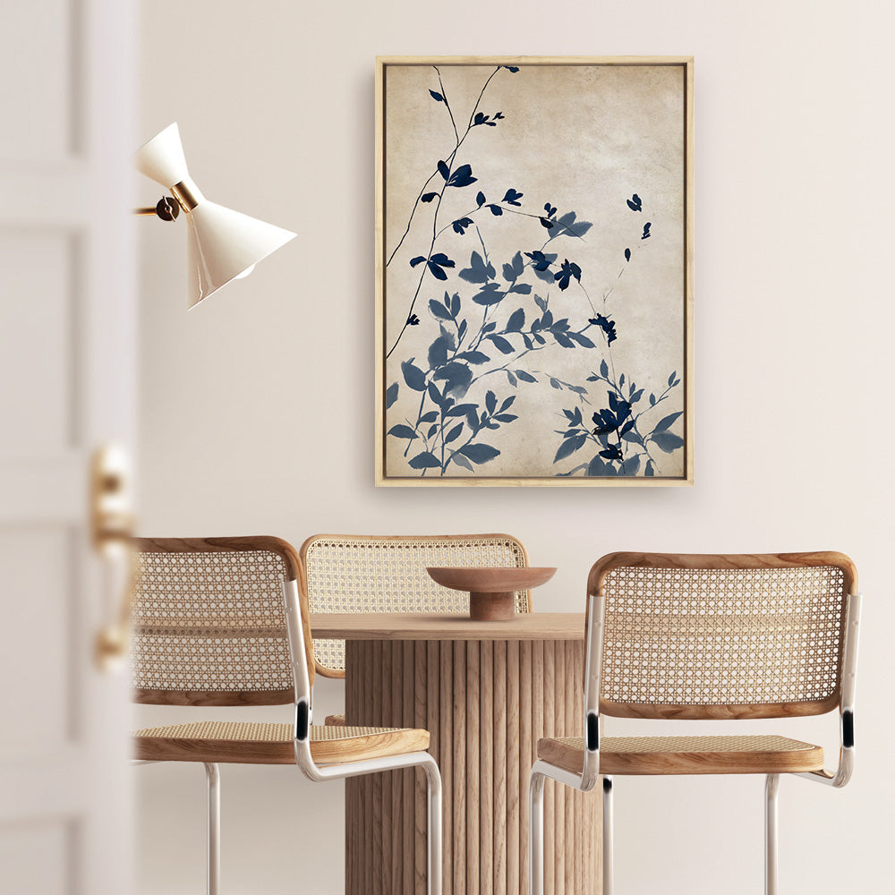 Shop Indigo Leaves Touch II Canvas Print a painted abstract themed framed canvas wall art print from The Print Emporium artwork collection - Buy Australian made fine art painting style stretched canvas prints for the home and your interior decor space, TPE-PC-EZ862-CA-35X46-NF