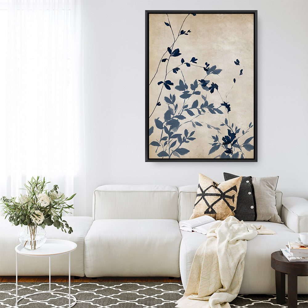 Shop Indigo Leaves Touch II Canvas Print a painted abstract themed framed canvas wall art print from The Print Emporium artwork collection - Buy Australian made fine art painting style stretched canvas prints for the home and your interior decor space, TPE-PC-EZ862-CA-35X46-NF