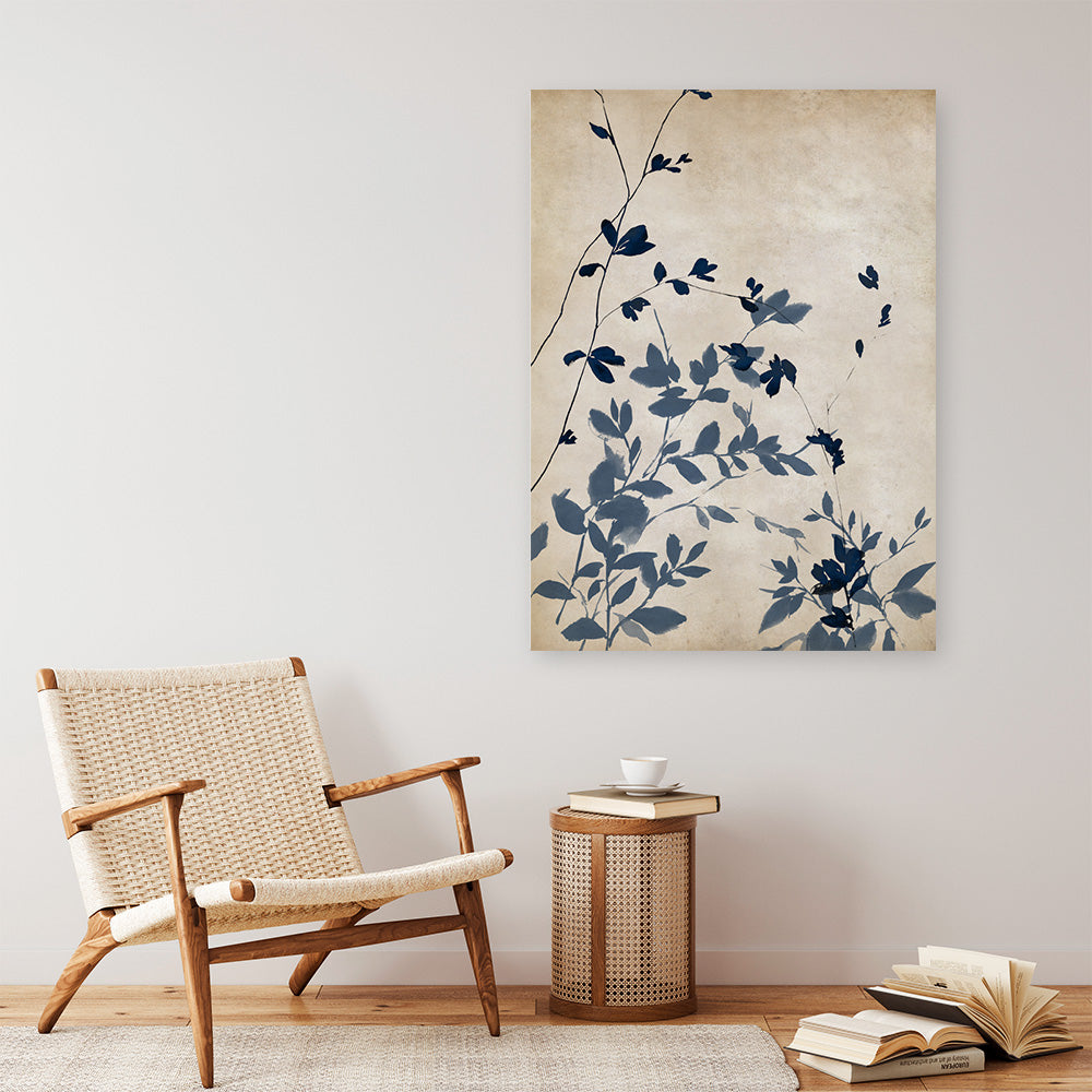 Shop Indigo Leaves Touch II Canvas Print a painted abstract themed framed canvas wall art print from The Print Emporium artwork collection - Buy Australian made fine art painting style stretched canvas prints for the home and your interior decor space, TPE-PC-EZ862-CA-35X46-NF