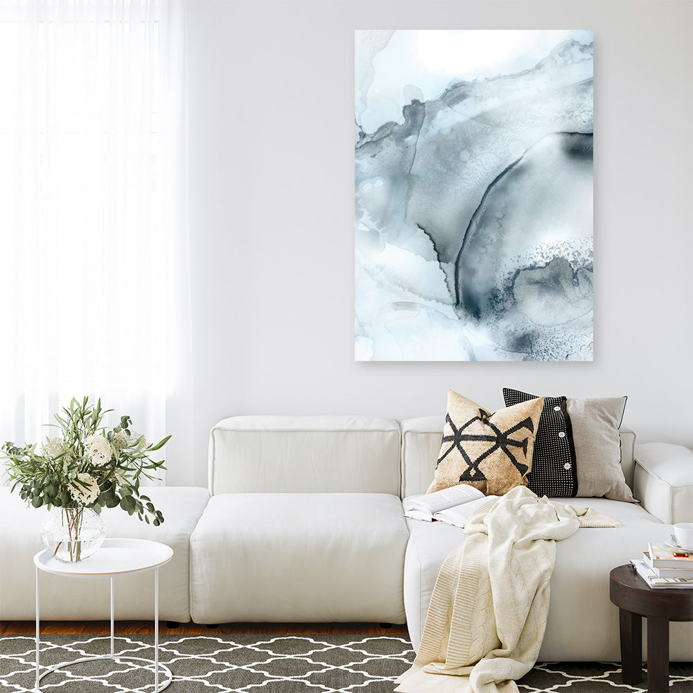 Shop Indigo Mint Bubbles II Indigo Version Canvas Print a painted abstract themed framed canvas wall art print from The Print Emporium artwork collection - Buy Australian made fine art painting style stretched canvas prints for the home and your interior decor space, TPE-PC-PG314-CA-35X46-NF