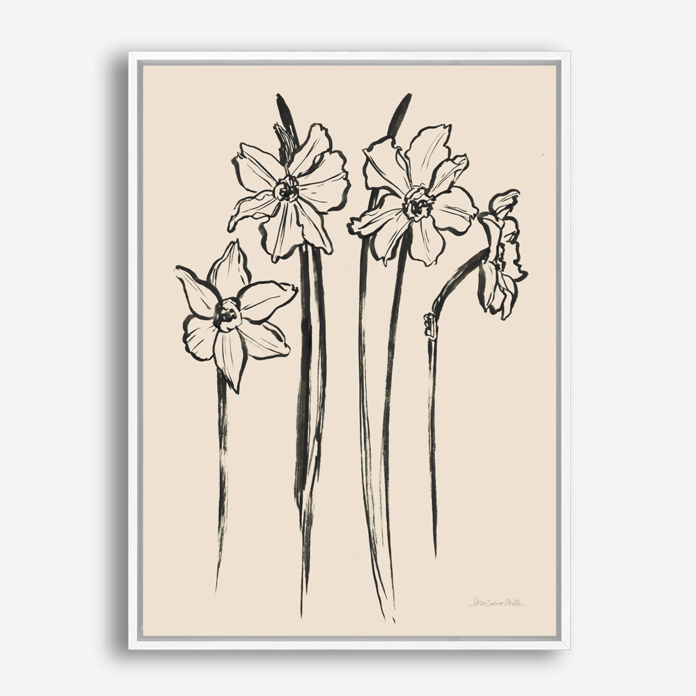 Shop Ink Sketch Daffodils Canvas Print a floral themed painted framed canvas wall art print from The Print Emporium artwork collection - Buy Australian made fine art painting style stretched canvas prints for the home and your interior decor space, TPE-WA-74431-CA-35X46-NF