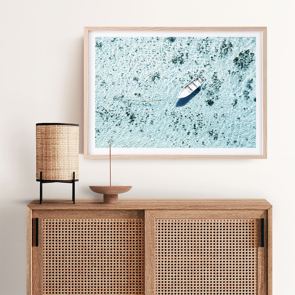 Shop Island Boat I Photo Art Print a coastal themed photography wall art print from The Print Emporium wall artwork collection - Buy Australian made fine art poster and framed prints for the home and your interior decor, TPE-1194-AP