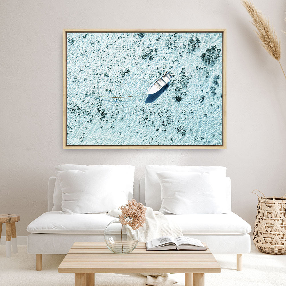 Shop Island Boat I Photo Canvas Print a coastal themed photography framed stretched canvas print from The Print Emporium wall artwork collection - Buy Australian made prints for the home and your interior decor space, TPE-1194-CA-35X46-NF