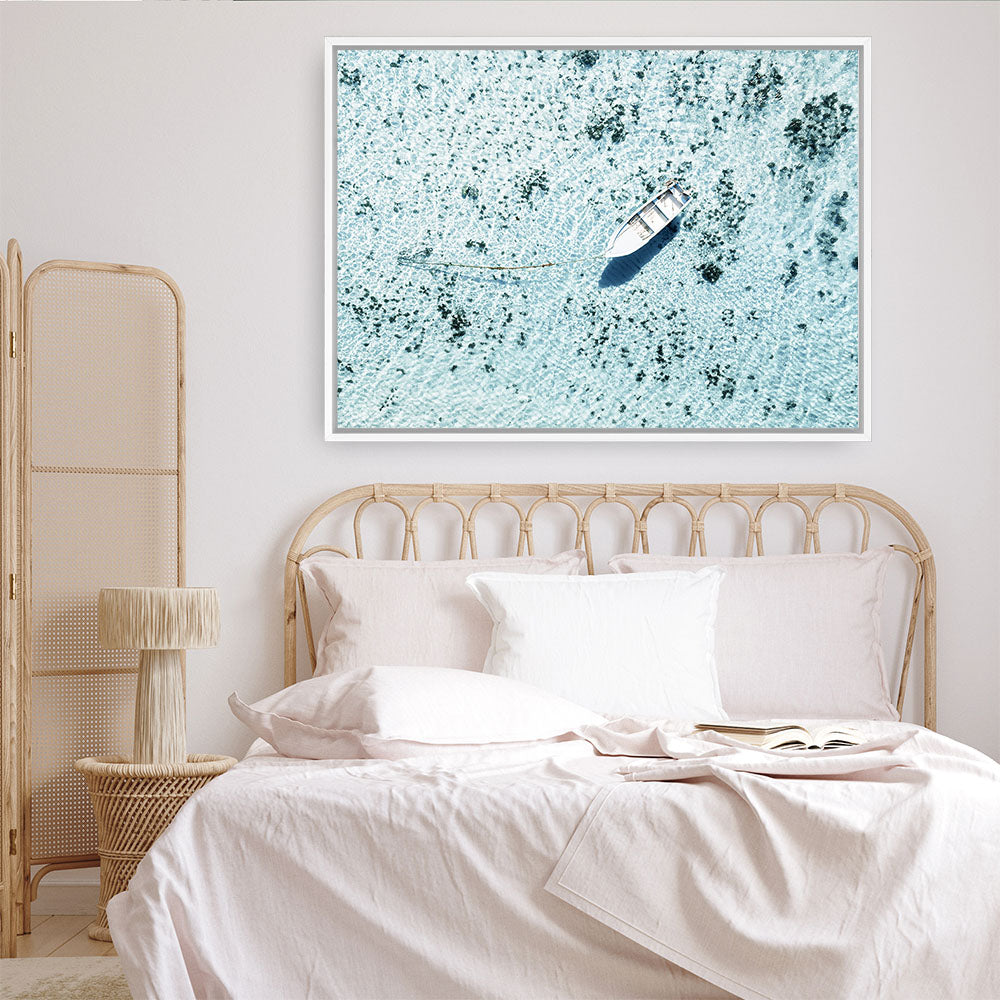 Shop Island Boat I Photo Canvas Print a coastal themed photography framed stretched canvas print from The Print Emporium wall artwork collection - Buy Australian made prints for the home and your interior decor space, TPE-1194-CA-35X46-NF