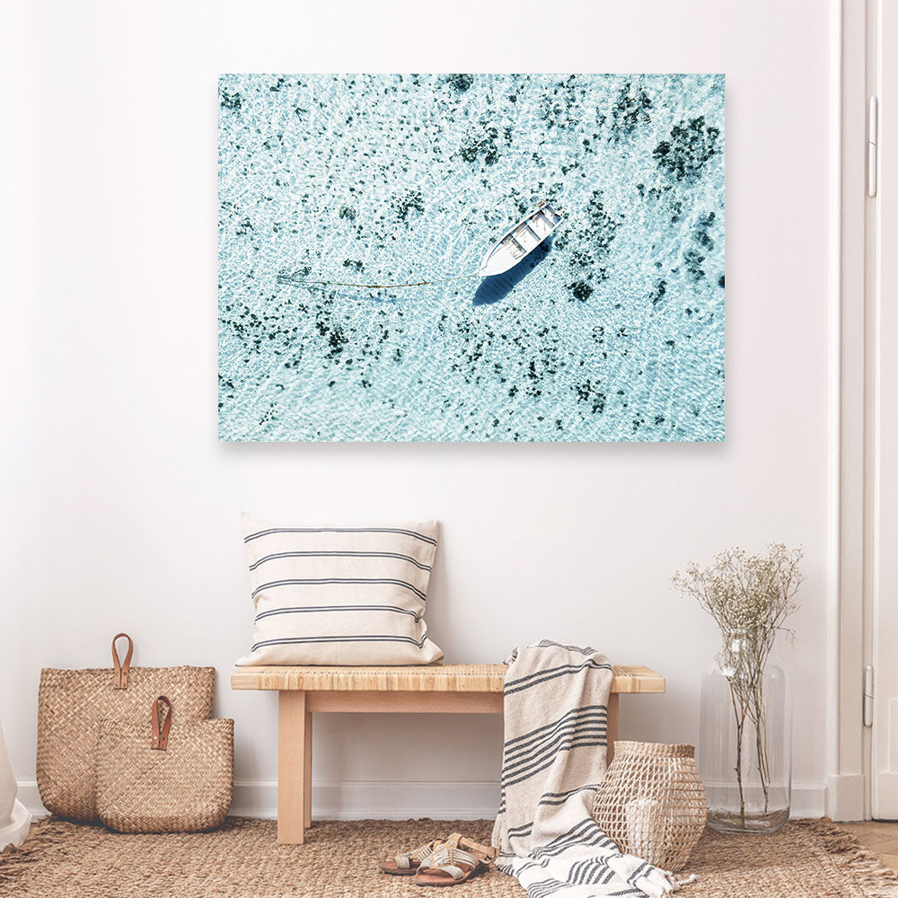 Shop Island Boat I Photo Canvas Print a coastal themed photography framed stretched canvas print from The Print Emporium wall artwork collection - Buy Australian made prints for the home and your interior decor space, TPE-1194-CA-35X46-NF